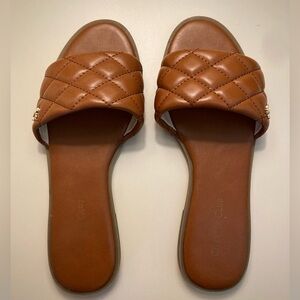NWOT Charter Club Brown Quilted Slide Sandals